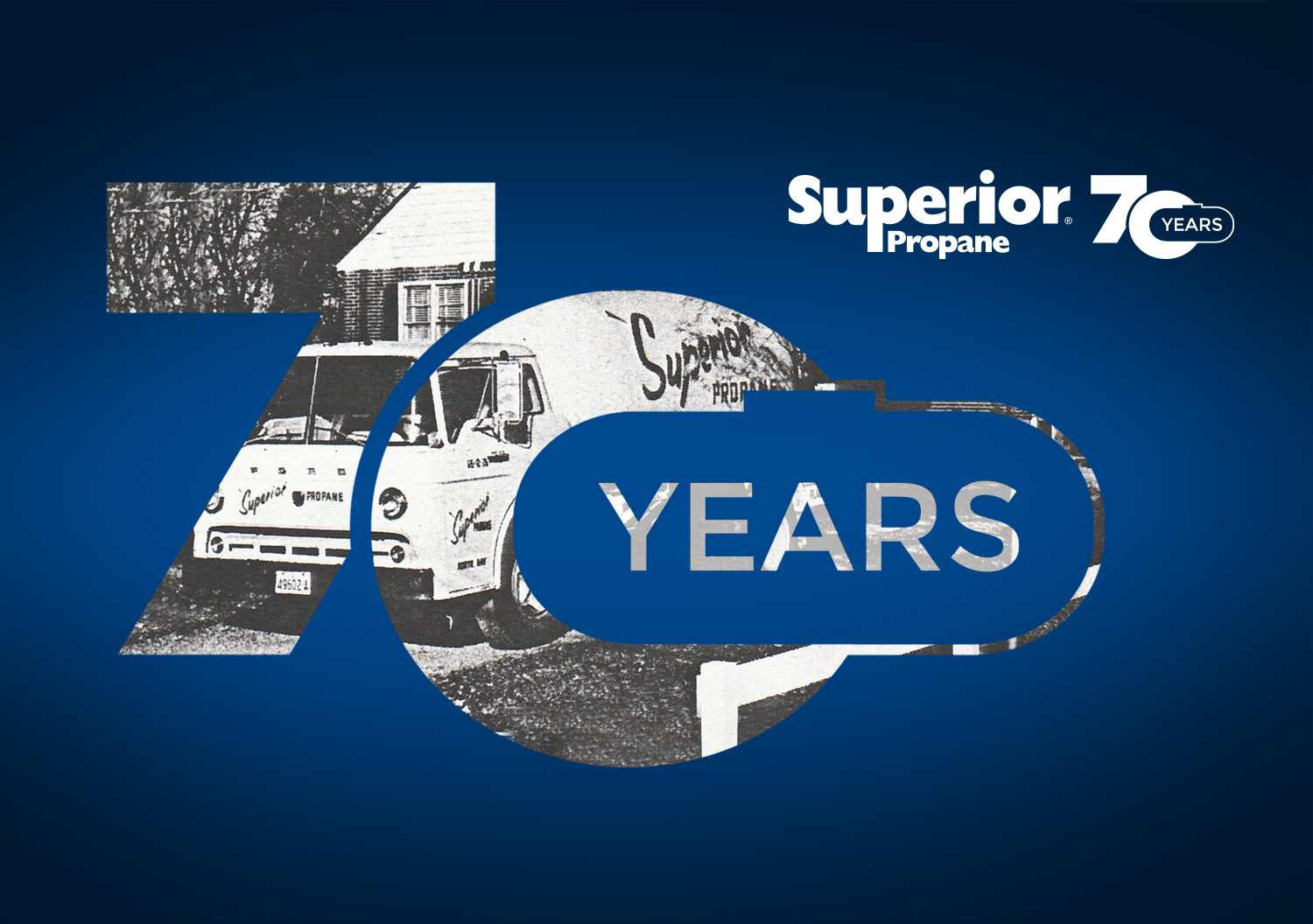 Superior's 70th anniversary logo with photo of historic truck in the background